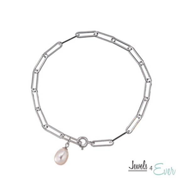 Sterling Silver Genuine Freshwater Pearl Bracelet with Rhodium Plating - Picture 1 of 1